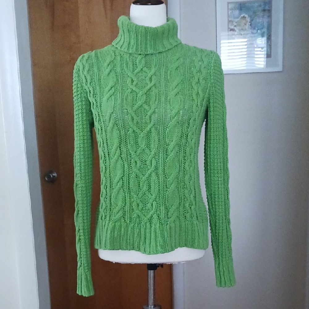Lauren Ralph Lauren Sweater Turtleneck Cable Knit Green Sz Small